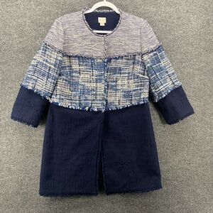 Chicos Jacket 0 Womens S Blue Tweed Snap On Fringe Long Career Ladies‎ Preppy